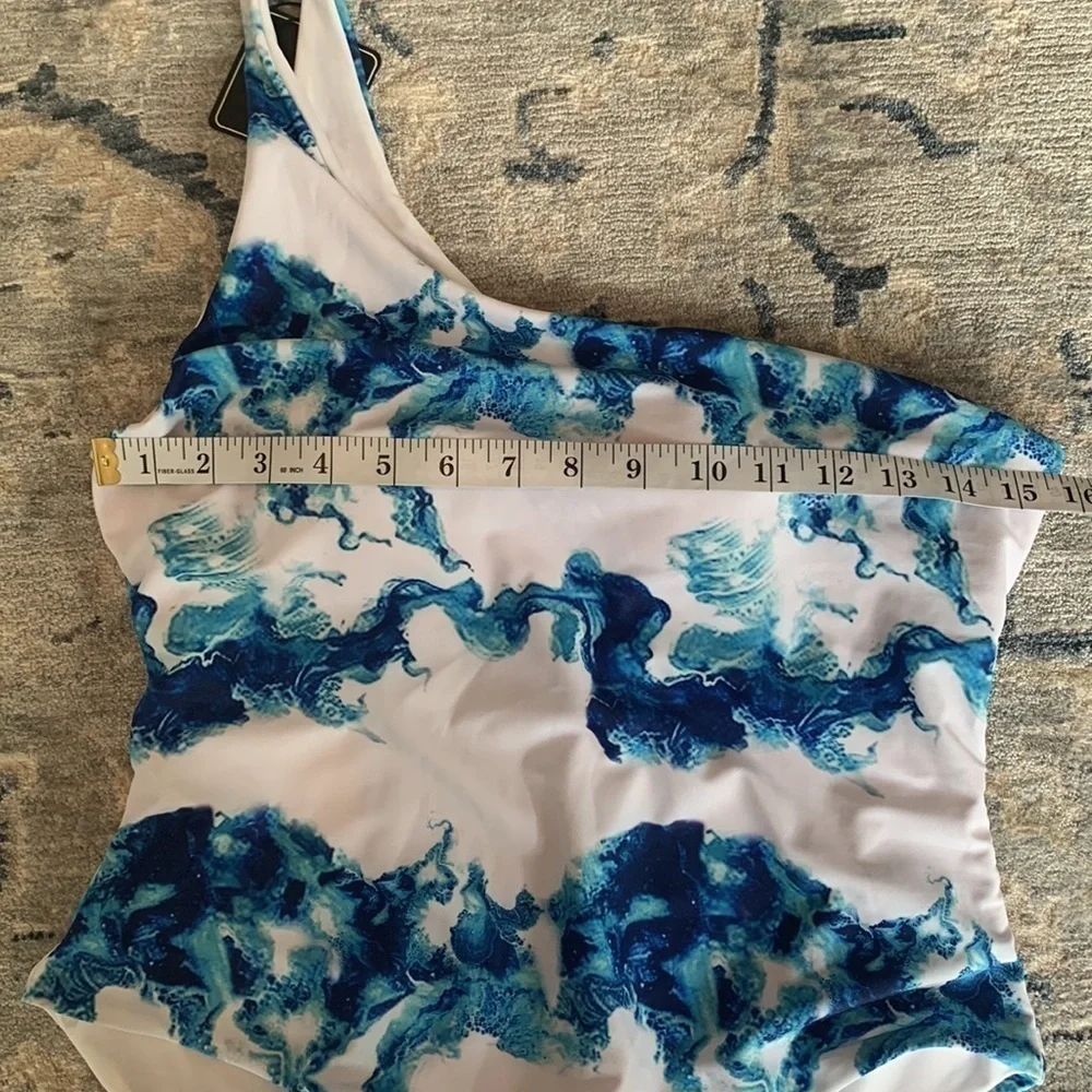 Nwt Zaful Ocean Wave Print one Shoulder One Piece Swimsuit - Picture 7 of 8
